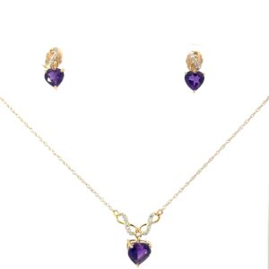 10kt yellow gold genuine amethyst and diamond heart and infinity pendat and earring SOLD AS SET tw 0.10cts