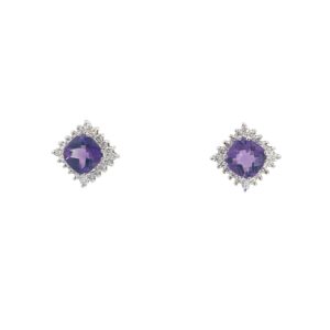 18kt wg cushion cut amethyst and dia earrings 4.00 ct amethyst rd diamonds ctw. 0.80 SI1, G/H
