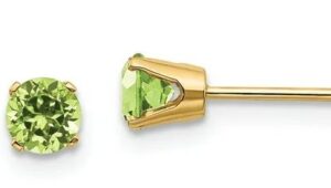 10kt yellow gold genuine 4mm peridot stud earring with friction back closure