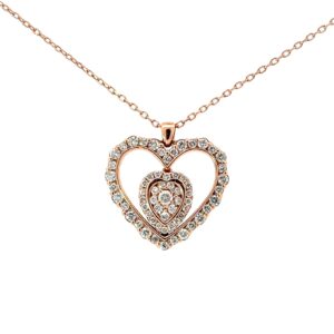 14kt rose gold diamond heart shape moveable pendant tw 1/2ct SI, G 18 adj chain