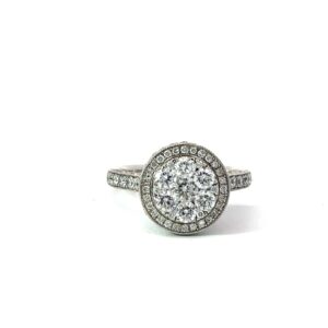 14kt white gold diamond fancy cluter ring tw 1.50cts SI, H fancy diamond underbezel