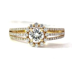 14kt yellow gold diamond halo fancy engagement ring C tw 0.39cts tw 0.72cts VS2, G/H