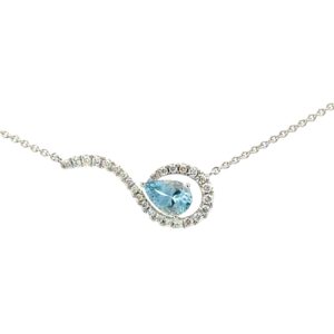 14kt white gold genuine Aquamarine and diamond pendant A tw 0.56cts D tw 1/5 SI1, H