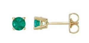 10kt yellow gold 4mm created emerald stud earring with fiction posts and nuts
