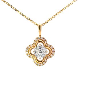 14kt two tone diamond illusion pendant on cable 1.40mm DC chain 18" tw 1/2ct SI, H