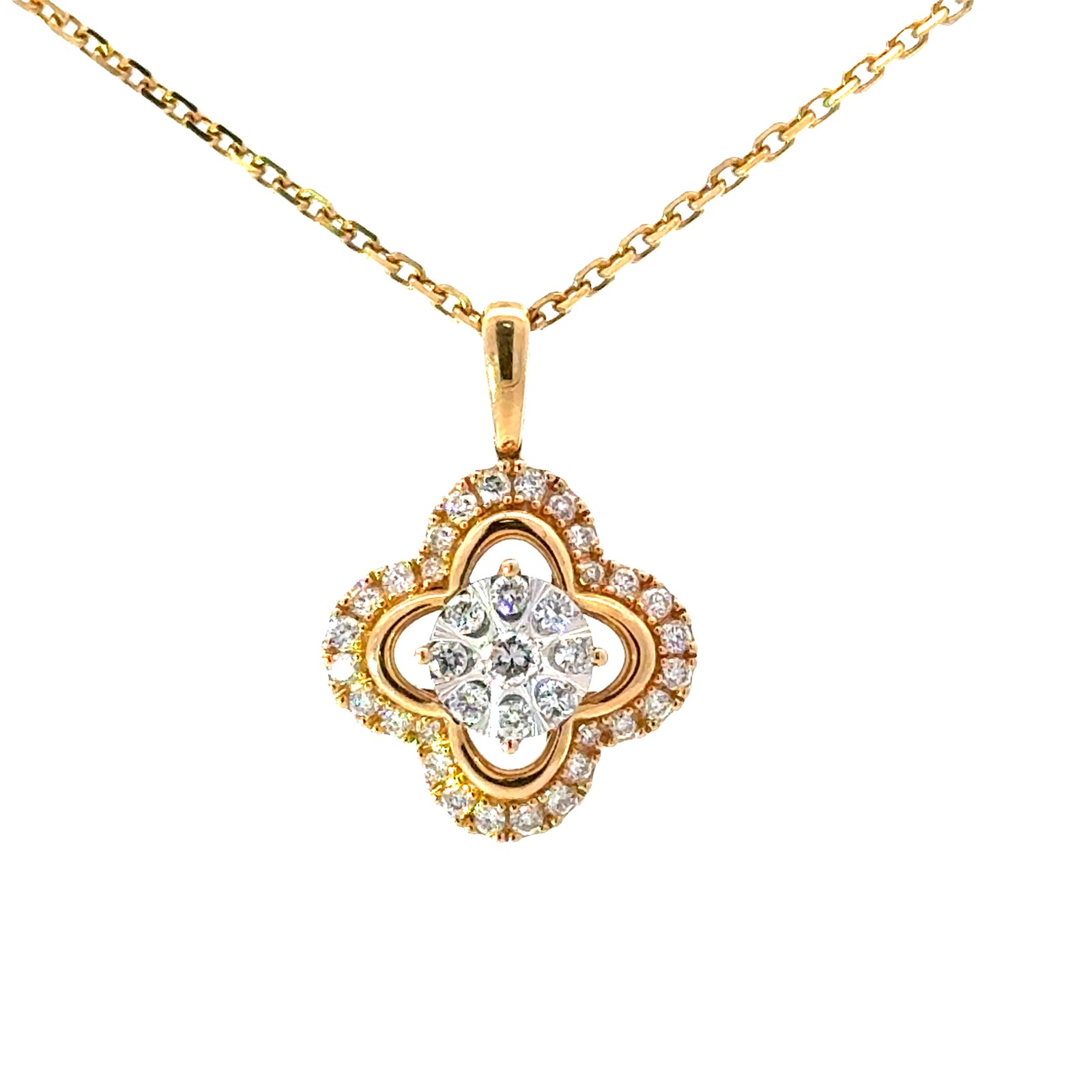 .jpg 14kt two tone diamond illusion pendant on cable 1.40mm DC chain 18" tw 1/2ct SI, H