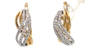 14kt two tone diamond twisted huggie hoop earring tw 1/2ct SI1, G/H