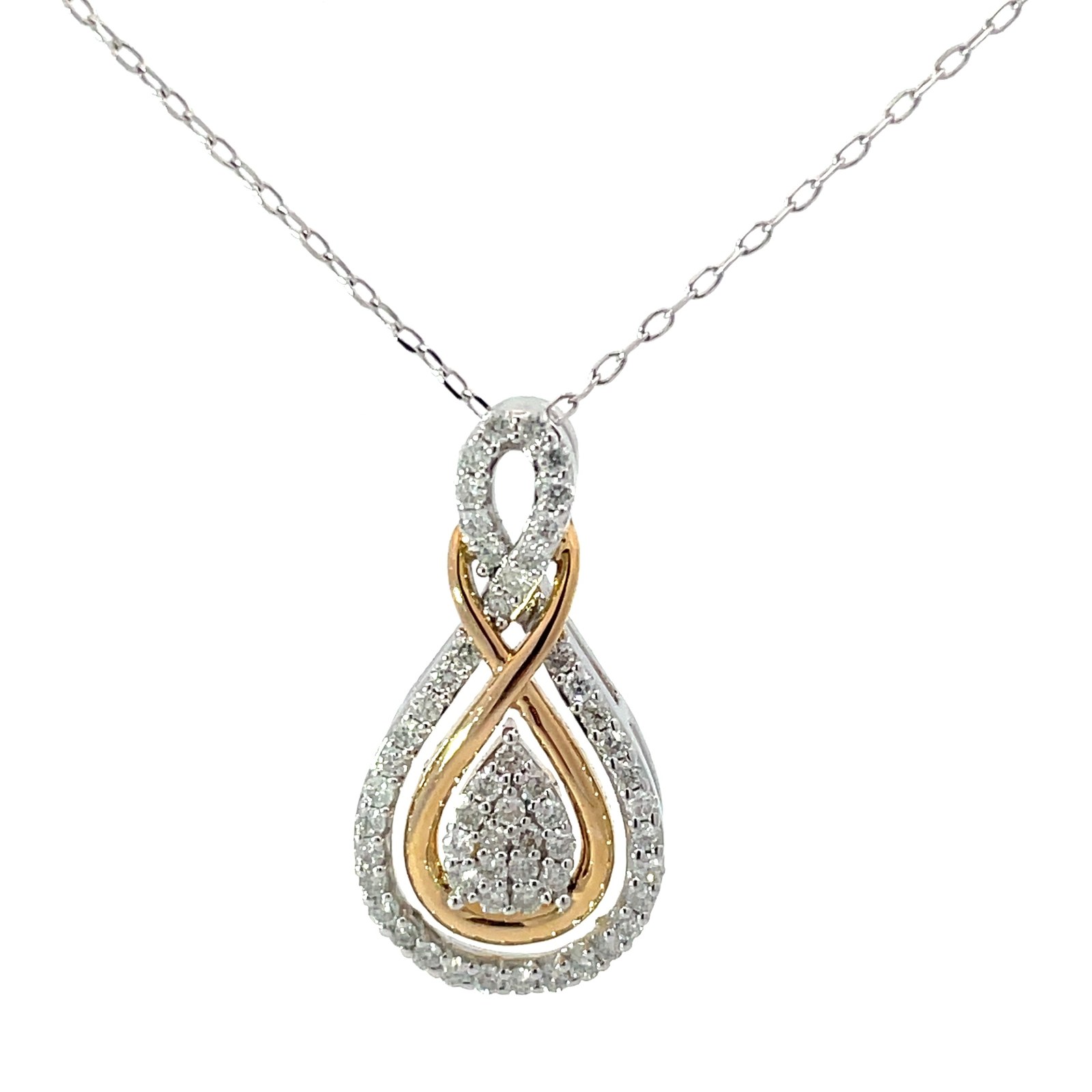 .jpg 10kt two tone pear shape diamond cluster necklace 18" tw 0.50cts SI, H