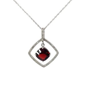 14kt white gold diamond and moveable fantasy cut garnet pendant on 18" D tw 1/6 ct SI/I1, I