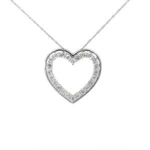 14kt white gold diamond heart pendant on machine made rope 18" D tw 1.00cts SI1, H
