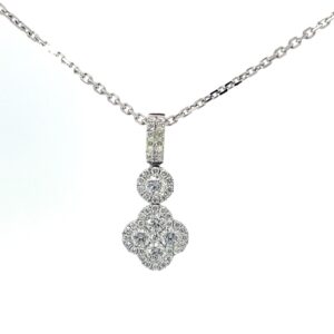 14kt white gold diamond cluster dangle pendant on 1.4mm dc cable chain 18" D tw 5/8 VS2, G