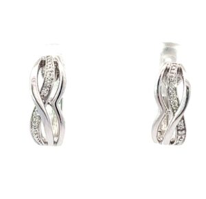14kt white gold diamond cross over huggie earring tw 0.03cts SI, H