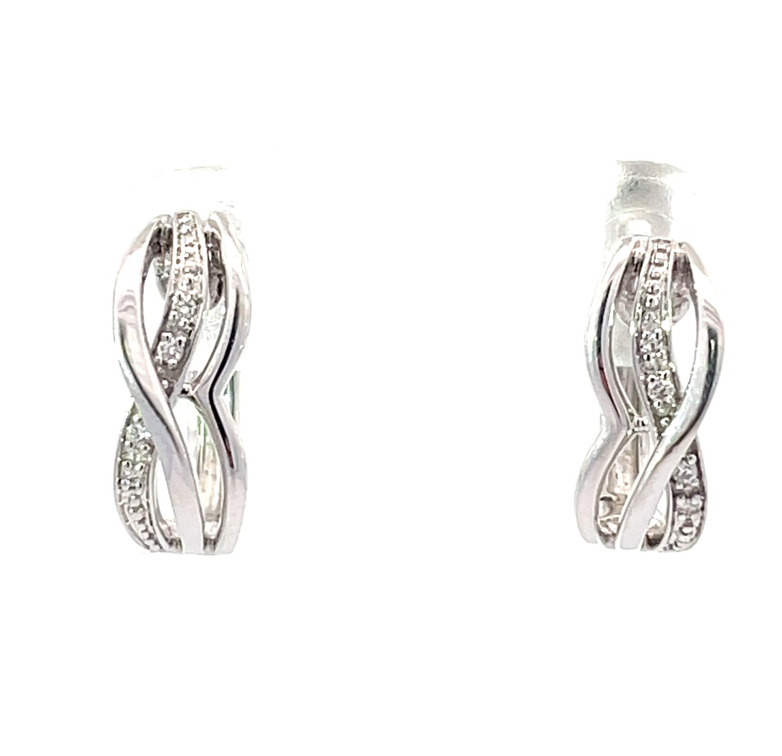 .jpg 14kt white gold diamond cross over huggie earring tw 0.03cts SI, H
