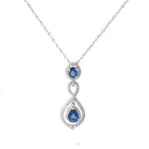14kt white gold diamond and sapphire fancy pendant on machine made rope S tw 3/4ct D tw 1/5cts SI, G/H