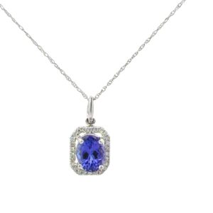 14kt white gold diamond tanzanite and diamond pendant on machine made rope 18" T tw 1.50cts D tw 0.12cts SI, H