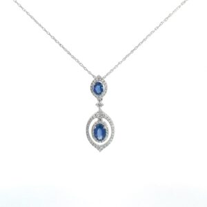 18kt white gold diamond and sapphire fashion pendant S tw 3/4ct D tw 1/5ct SI, G on machine made rope 18"
