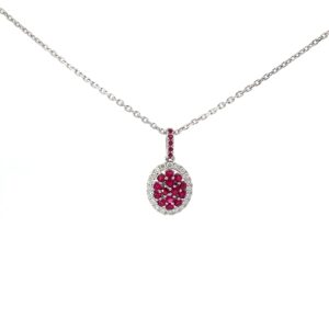 14kt white gold 1.4 diamond cut cable chain ruby cluster pendant 16" R tw 5/8ct D tw 1/5 SI G/H