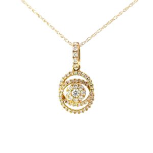 14kt yellow gold diamond fashion pendant on machine made rope 18" D tw 1/4ct VS2. G