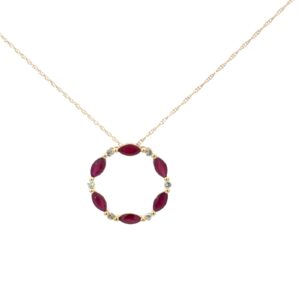 10kt yellow gold diamond and genuine ruby circle pendant D tw 0.12cts on 18" chain SI2 clarity, near colorless I color