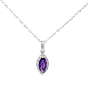 14kt white gold diamond and amethyst halo marquis pendant D tw 1/8ct A tw 0.63cts 18"