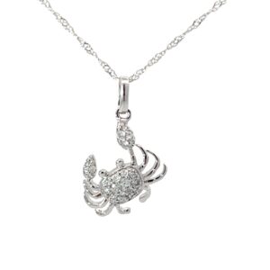 14kt white gold diamond pave crab pendant on 18" D tw 1/6cts SI, G/H