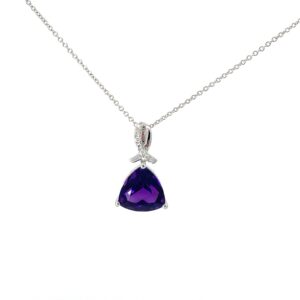 14kt white gold diamond and amethyst pendant A tw 3.53cts D tw 0.06cts SI, G./H 0.9mm cable 18"
