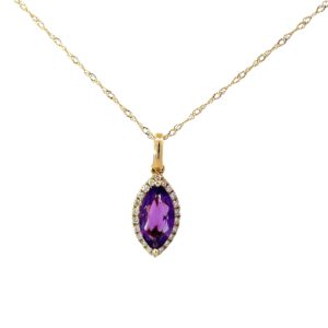 14kt yellow gold diamond and amethyst marquise shape pendant D tw 0.11cts A tw 0.91cts