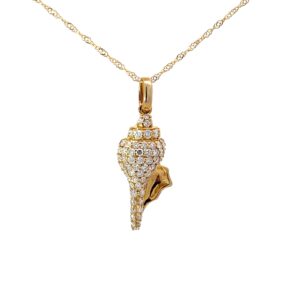 14kt yellow gold pave diamond conch shell pendant D tw 1/2ct SI, G