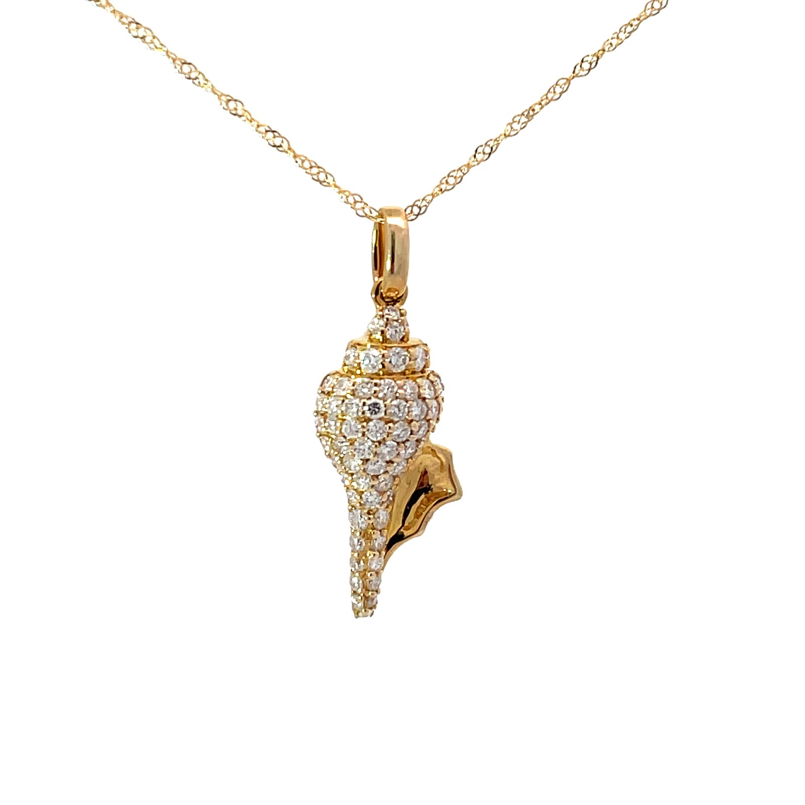 .jpg 14kt yellow gold pave diamond conch shell pendant D tw 1/2ct SI, G