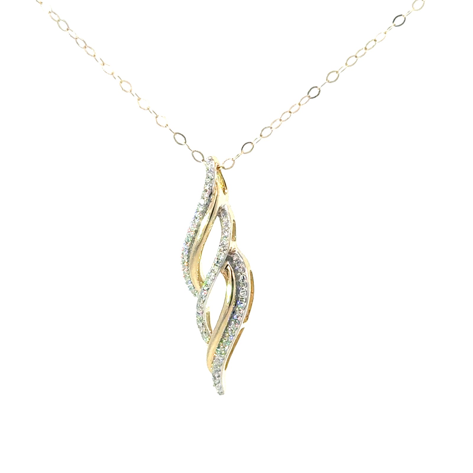 .jpg 10kt yellow gold diamond fashion pendant on link chain with spring ring clasp D tw 0.10cts SI2/I1 clarity, near colorless I color