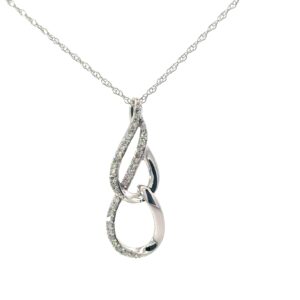 10kt white gold double diamond knot necklace on machine made rope 18" D tw 0.10ct SI2/I1 clarity, near colorless I color