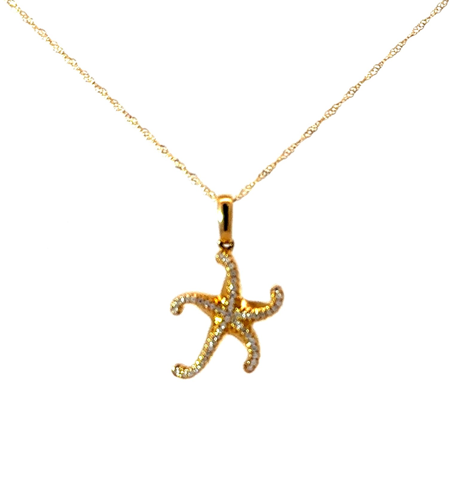 .jpg 14kt yellow gold diamond starfish pendant on twisted chain 18" D tw 1/8ct SI, G