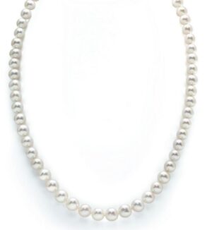 14kt yellow gold Akoya 7-7.5mm white pearl strand necklace 18" knotted in between