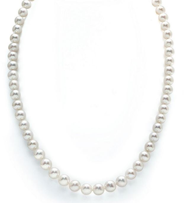 .jpg 14kt yellow gold Akoya 7-7.5mm white pearl strand necklace 18" knotted in between