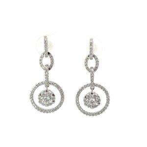 14 kt white gold diamond fashion cluster dangle circle earrings Dtw 1.00cts VS2, F/G