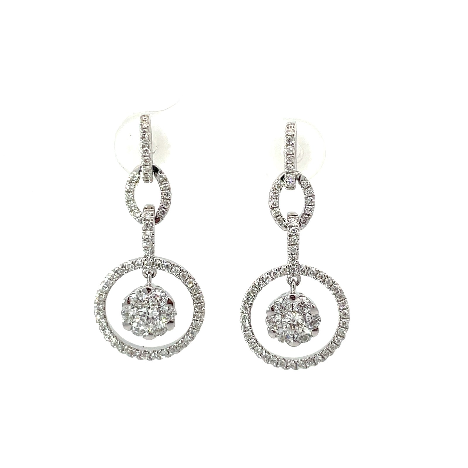 .jpg 14 kt white gold diamond fashion cluster dangle circle earrings Dtw 1.00cts VS2, F/G