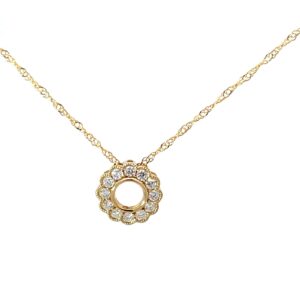 14kt yellow gold diamond flower pendant with a milgrain edge around 18" chain D tw 1/7