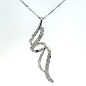 10kt white gold diamond fashion twisted necklace D tw 0.10cts I clarity, near colorless I/J color on 18" box chain with spring ring clasp