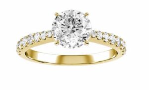 14kt yellow gold diamond engagement ring C tw 0.32cts SI, I/J color tw 0.53cts SI clarity, near colorless G/H