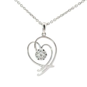 14kt white gold cluster open cut out diamond heart pendnat D tw 1/5cts SI, G/H