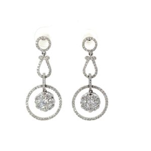 14kt white gold diamond dangle cluster fashion earrings D tw 1 1/2cts VS2, F/G