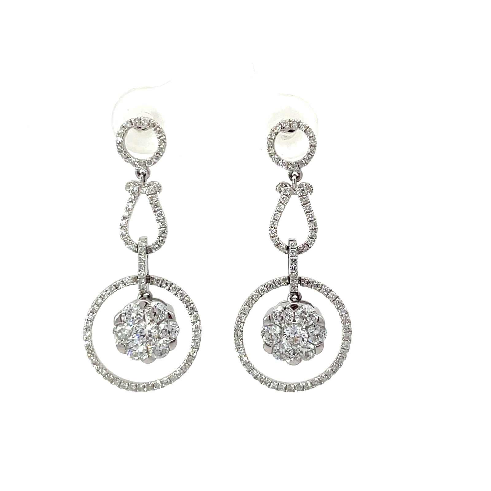 .jpg 14kt white gold diamond dangle cluster fashion earrings D tw 1 1/2cts VS2, F/G