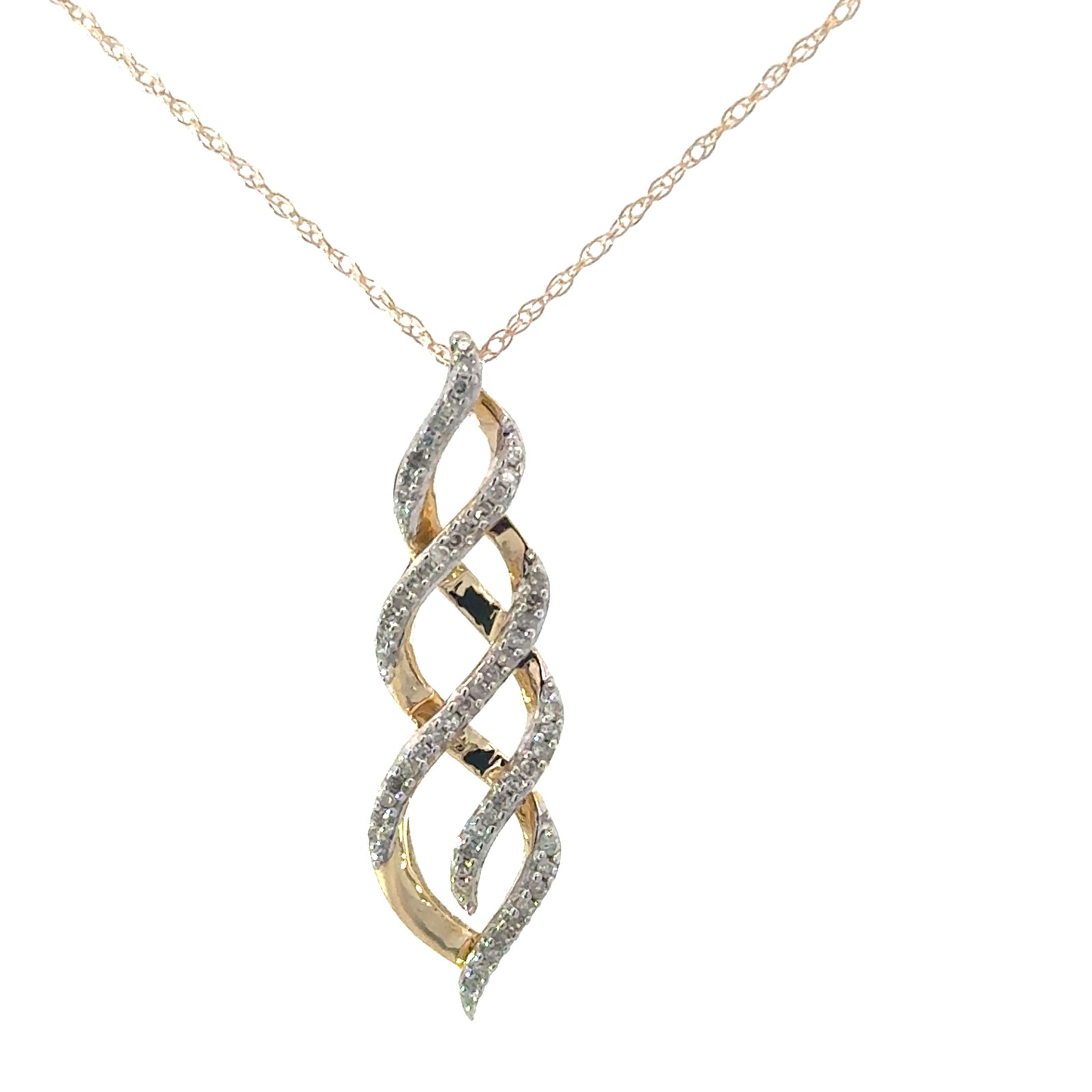 .jpg 10kt yellow gold diamond twisted fashion pendant tw 0.10cts SI2/I1 clarity, near colorless I color