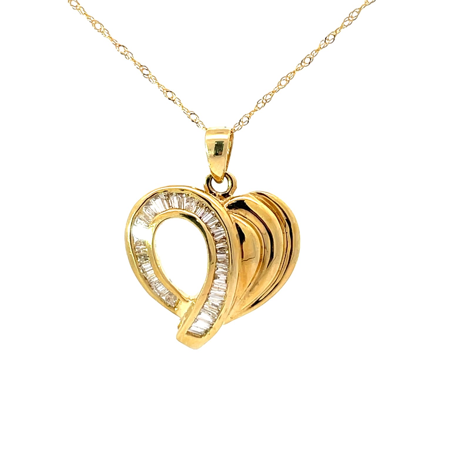 .jpg 14kt yellow gold shiny and channel set diamond baguette heart pendant D tw 1/2ct SI, I
