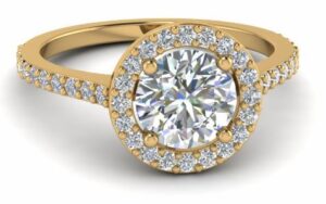 14kt yellow gold diamond round halo engagement ring C 0.25cts tw 0.48cts