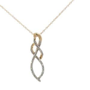 10kt yellow gold diamond twisted inifinty pendant on machine made rope tw 0.10cts SI2/I1 clairty, near colorless I color