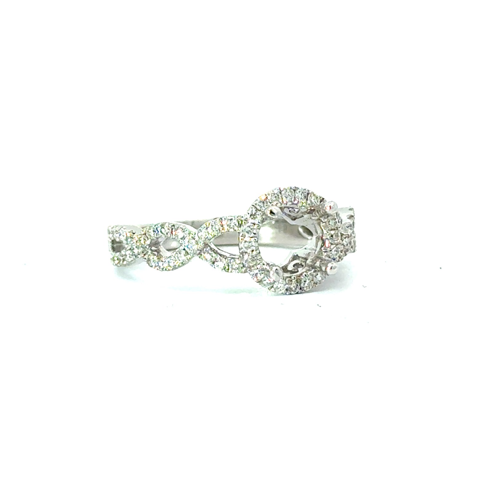.jpg 18kt white gold diamond twisted infinity halo semi mount D tw 0.49cts VS2 clarity, near colorless G color