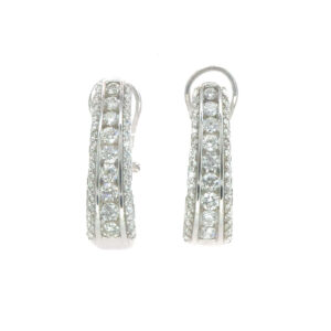 14kt white gold diamond tripple diamond 3/4 hoop with omega back D tw 1.00cts SI1 clarity, near colorless G/H color