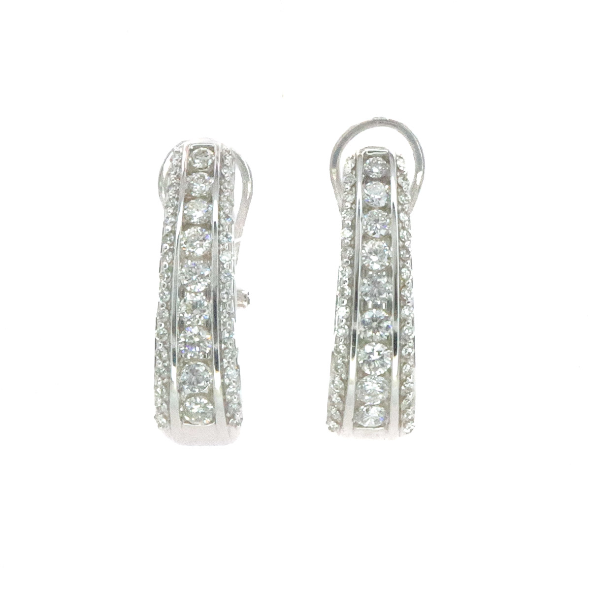 .jpg 14kt white gold diamond tripple diamond 3/4 hoop with omega back D tw 1.00cts SI1 clarity, near colorless G/H color