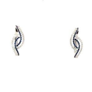 14kt white gold diamond sapphire fashion dangle bypass earring with locking backs D tw 1/4 S tw 1/4ct